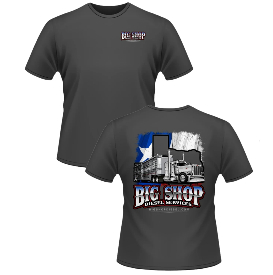 BIG SHOP CATTLE HAULER T-SHIRT CHARCOAL GRAY